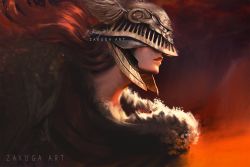 Rule 34 | 1girl, armor, cape, covered eyes, dress, elden ring, fine art, helmet, highres, long hair, malenia blade of miquella, mechanical arms, prosthesis, prosthetic arm, red cape, red hair, sky, solo, sunset, very long hair, winged helmet, zakuga