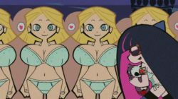 Rule 34 | 10s, animated, animated gif, blood, bouncing breasts, bra, breasts, briefs, heart, heart-shaped eyes, huge breasts, lingerie, lowres, male underwear, nosebleed, panties, panty &amp; stocking with garterbelt, panty (psg), stocking (psg), testicles, unaligned breasts, underwear, underwear only, what