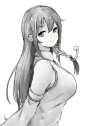 Rule 34 | 1girl, animal, bad id, bad pixiv id, bare shoulders, breasts, collared vest, detached sleeves, eyebrows, from side, greyscale, hair between eyes, hair ornament, highres, kochiya sanae, koretsuki aduma, large breasts, long hair, long sleeves, looking at viewer, looking to the side, monochrome, sketch, snake, snake hair ornament, solo, touhou, upper body, vest, wing collar
