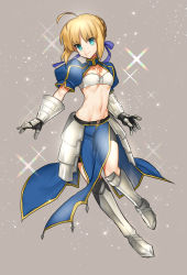Rule 34 | 1girl, ahoge, alternate costume, armored boots, artoria pendragon (all), artoria pendragon (fate), bad id, bad pixiv id, bike shorts, black shorts, blonde hair, blue eyes, blue ribbon, blue sleeves, boots, bra, braid, braided bun, breasts, cleavage, closed mouth, fate/stay night, fate (series), full body, gauntlets, grey background, grey footwear, groin, hair bun, hair ribbon, highres, knee boots, looking at viewer, midriff, navel, none (kameko227), ribbon, saber (fate), short hair, short shorts, short sleeves, shorts, shrug (clothing), sidelocks, small breasts, smile, solo, sparkle, stomach, strapless, strapless bra, underwear, white bra