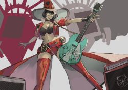 Rule 34 | 1girl, absurdres, belt, black hair, boots, electric guitar, guilty gear, guilty gear strive, guitar, hat, highres, i-no, instrument, jacket, midriff, red jacket, red thighhighs, short hair, subakeye, sunglasses, thigh boots, thighhighs, venus symbol, very short hair, witch hat