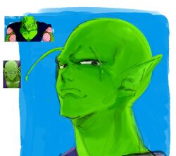 Rule 34 | 1boy, alien, antennae, bald, biceps, colored skin, dougi, dragon ball, dragon ball super, dragon ball super super hero, dragonball z, green skin, highres, khentaiu, looking at viewer, male focus, namekian, no eyebrows, piccolo, solo, squinting