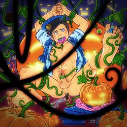 Rule 34 | 1boy, anal, barefoot, candy, feet, food, hat, male focus, male penetrated, original, penis, police, pumpkin, restrained, tagme, tentacles, toes, torn clothes, torte (triggerhappy), undressing