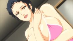 Rule 34 | 1girl, animated, animated gif, babuka: gokudou no tsuma, bouncing breasts, bra, breasts, large breasts, nipples, official art, short hair, underwear, undressing