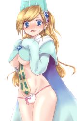 Rule 34 | 1990s (style), 1girl, blonde hair, blue eyes, breasts, final fantasy, final fantasy iv, final fantasy iv: the after years, g-string, hat, large breasts, legs, leonora, minnku, panties, solo, tears, thighs, thong, underboob, underwear