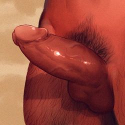 Rule 34 | 1boy, bara, close-up, erection, leg hair, male focus, male pubic hair, muscular, muscular male, original, penis, powerlesssong, pubic hair, shiny skin, solo, testicles, thick thighs, thighs, uncensored, veins, veiny penis