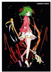 Rule 34 | 1girl, absurdres, animal ears, anklet, barefoot, blue eyes, character name, collar, earrings, female focus, green hair, highres, ideolo, jewelry, kasodani kyouko, looking at viewer, nail polish, scan, short hair, skirt, solo, tail, touhou