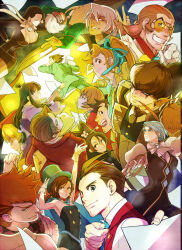Rule 34 | 6+boys, 6+girls, ace attorney, ahoge, animal, animal on shoulder, apollo justice, ascot, athena cykes, bird, bird on shoulder, black hair, blue eyes, blue necktie, bobby fulbright, breasts, brown hair, character request, cleavage, dick gumshoe, earrings, everyone, feathers, formal, franziska von karma, frown, gloves, godot (ace attorney), grey hair, grin, hat, highres, holding, holding paper, holding whip, hood, ichiyanagi yumihiko, japanese clothes, jewelry, kay faraday, klavier gavin, large breasts, maya fey, medium breasts, mia fey, miles edgeworth, mouth hold, mov, multiple boys, multiple girls, necktie, open mouth, orange hair, paper, phoenix wright, pointing, ponytail, red hood, red necktie, ring, short hair, simon blackquill, small breasts, smile, spiked hair, suit, sunglasses, top hat, trucy wright, whip, white ascot, white gloves, white hair