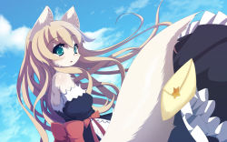 Rule 34 | 1girl, animal ears, cloud, commentary request, copyright request, day, furry, furry female, letter, long hair, shirokoma (wagahai hakushaku), sky, solo, star (symbol)