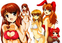 Rule 34 | 00s, 1girl, animal ears, arched back, asahina mikuru, ass, back, barefoot, bikini, breast tattoo, breasts, brown eyes, brown hair, chibi, cleavage, cleavage cutout, clothing cutout, collage, covered erect nipples, cowboy shot, fake animal ears, feet, food, from side, front-tie bikini top, front-tie top, full body, hair between eyes, highleg, highleg bikini, highres, jpeg artifacts, large breasts, legs, legs together, leotard, long hair, looking back, medium breasts, multiple views, nanashi noiji, navel, open mouth, pantyhose, parted bangs, playboy bunny, popsicle, rabbit ears, side-tie bikini bottom, simple background, sitting, smile, spread legs, standing, star tattoo, string bikini, suzumiya haruhi no yuuutsu, swimsuit, tattoo, underboob, very long hair, white background, white bikini, wide hips