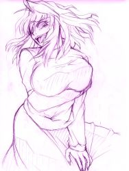 Rule 34 | 00s, 1girl, :p, arcueid brunestud, breast hold, breasts, fangs, huge breasts, melty blood, messy hair, miton (caramel choco), monochrome, purple theme, short hair, sketch, skirt, solo, sweater, tongue, tongue out, tsukihime, turtleneck, red arcueid