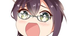 Rule 34 | + +, 10s, 1girl, black hair, close-up, glasses, green eyes, kantai collection, looking at viewer, nahaki, no nose, okinami (kancolle), open mouth, portrait, short hair, simple background, sin-poi, solo, sparkling eyes, symbol-shaped pupils, white background