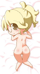 Rule 34 | 1girl, ass, back, bed, blonde hair, blush, brown eyes, chibi, cleft of venus, gerotan, glasses, highres, image sample, looking back, lying, nude, on stomach, open mouth, original, pixiv sample, pussy, resized, short hair, solo, uncensored