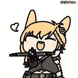 Rule 34 | 1girl, animal ears, animated, animated gif, arknights, bow (weapon), closed eyes, crossbow, lowres, open mouth, pointing, pointing at viewer, seseren, smile, weapon
