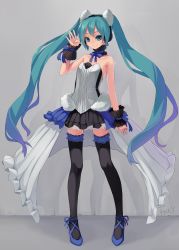 Rule 34 | 1girl, 7th dragon, 7th dragon (series), 7th dragon 2020, absurdres, alternate costume, ankle lace-up, aqua eyes, aqua hair, bare shoulders, blue eyes, choker, colored eyelashes, cross-laced footwear, fkey, hatsune miku, headphones, high heels, highres, long hair, nail polish, petticoat, pigeon-toed, shoes, skirt, smile, solo, thighhighs, twintails, very long hair, vocaloid, waving, wrist cuffs, zettai ryouiki