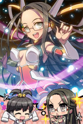 Rule 34 | 2girls, armpits, arms up, bare shoulders, black hair, blush, breasts, clenched hands, detached sleeves, dress shirt, closed eyes, glasses, grey eyes, grin, hair ribbon, half updo, hands in opposite sleeves, imagining, layna scentriver, long hair, lowres, masinhwangje, multiple girls, open mouth, pleated skirt, ribbon, semi-rimless eyewear, shirt, short hair, skirt, sleeves past wrists, smile, soma (sword girls), sword girls, thought bubble, triangle mouth, under-rim eyewear, v-shaped eyebrows, very long hair
