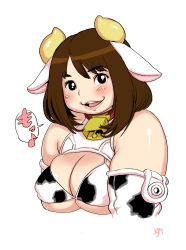 Rule 34 | 1girl, bell, breasts, brown hair, collar, cow girl, fat, highres, horns, kjmvideo, large breasts