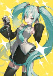 absurdres green322 hatsune_miku highres long_hair microphone open_mouth solo twintails very_long_hair vocaloid