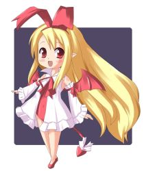Rule 34 | 1girl, bat wings, blonde hair, blush stickers, bow, chibi, demon girl, detached sleeves, disgaea, fallen angel, flonne, flonne (fallen angel), hairband, leotard, long hair, mogito, pointy ears, putiren, red eyes, red leotard, ribbon, solo, tail, tail bow, tail ornament, very long hair, wings