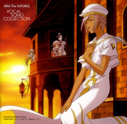 Rule 34 | 4girls, against wall, aika granzchesta, album cover, alice carroll, aria (manga), aria company uniform, artist name, athena glory, beret, blue bow, blue bowtie, blue hair, bow, bowtie, building, cloud, cloudy sky, copyright name, copyright notice, cover, dark-skinned female, dark skin, dated, dress, feet out of frame, gradient sky, green hair, hand on own chest, hand up, hat, highres, himeya company uniform, koga makoto, leaning back, leaning forward, long hair, looking at another, mizunashi akari, multiple girls, music, neckerchief, non-web source, official art, open mouth, orange planet uniform, orange sky, parted bangs, pink hair, red bow, red bowtie, sailor collar, scan, scan artifacts, short hair, short hair with long locks, short sleeves, sidelocks, singing, sky, standing, sunset, swept bangs, twintails, white dress, white headwear, window, yellow neckerchief, yellow sky