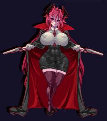 Rule 34 | 1girl, abs, bat wings, black dress, black skirt, black thighhighs, black vest, breasts, brown thighhighs, cape, collared shirt, demon girl, demon tail, demon wings, dress, floating clothes, gun, head wings, high heels, koakuma, large breasts, layered clothes, library, long hair, long sleeves, low wings, mmmmatimmmmati, necktie, nipples, pixel art, pussy, red eyes, red hair, red neckwear, shirt, skirt, skirt set, tail, thighhighs, tight clothes, tight dress, touhou, vest, weapon, white shirt, wings