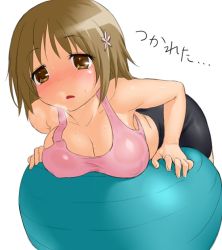Rule 34 | 10s, 1girl, animated, animated png, ball, bare arms, bike shorts, bouncing breasts, breasts, brown hair, exercise ball, gym outfit, idolmaster, idolmaster cinderella girls, kaze (kazesan), large breasts, mimura kanako, onsoku inu, solo, sweat, tank top