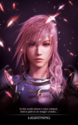 Rule 34 | 10s, 1girl, 3d, absurdres, armor, blue eyes, breastplate, character name, english text, feathers, final fantasy, final fantasy xiii, final fantasy xiii-2, highres, lightning farron, long hair, non-web source, official art, pink hair, solo