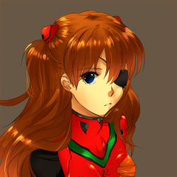 Rule 34 | 10s, 1girl, bad id, bad pixiv id, blue eyes, bodysuit, breasts, brown hair, closed mouth, evangelion: 3.0 you can (not) redo, expressionless, eyepatch, female focus, from side, grey background, hair between eyes, headgear, highres, kisaragi (domino), long hair, looking at viewer, neon genesis evangelion, parted bangs, pilot suit, plugsuit, rebuild of evangelion, simple background, small breasts, solo, souryuu asuka langley, tape, turtleneck, upper body