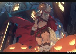 Rule 34 | 1boy, abs, animal ears, arm up, armpit hair, armpits, bara, bare tree, biceps, bone armor, bulge, cape, carrying over shoulder, cityscape, eye mask, feet out of frame, floating cape, from below, full body, halloween, halloween costume, highres, index finger raised, jack-o&#039;-lantern, large hands, large pectorals, looking ahead, male focus, mature male, muscular, muscular male, mutton chops, navel, navel hair, nipples, o-ring, o-ring top, original, pants, pectorals, perspective, red cape, rollingstonex6, short hair, sideburns, skull, smoke, solo, stomach, strongman waist, tail, thick arms, thick eyebrows, thick thighs, thighs, torn clothes, torn pants, tree, wolf boy, wolf ears, wolf tail