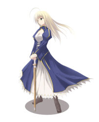 Rule 34 | 00s, 1girl, ahoge, artoria pendragon (all), artoria pendragon (fate), blonde hair, breasts, duplicate, fate/stay night, fate (series), hair down, hands on hilt, long hair, saber (fate), satomi (black scarecrow), shinai, simple background, solo, sword, weapon
