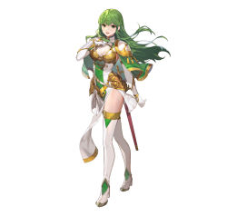 Rule 34 | 1girl, absurdres, armor, belt, boots, breasts, capelet, commentary request, dress, elbow gloves, fire emblem, fire emblem: mystery of the emblem, fire emblem echoes: shadows of valentia, fire emblem heroes, full body, gloves, green eyes, green hair, hand on own chest, hand up, high heel boots, high heels, highres, long hair, looking at viewer, medium breasts, nintendo, official art, palla (fire emblem), pelvic curtain, sheath, short dress, shoulder armor, simple background, smile, solo, standing, teffish, thigh boots, thighhighs, thighs, white background, white footwear, white gloves