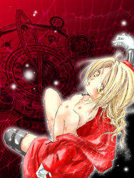 Rule 34 | 00s, 1boy, blonde hair, blush, bottomless, bruise, cum, edward elric, fullmetal alchemist, gloves, injury, looking back, male focus, open clothes, open shirt, shirt, solo, topless male, trap