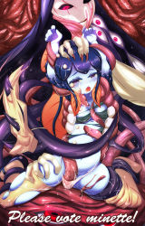 Rule 34 | 2girls, blue skin, blush, breasts, colored sclera, colored skin, crying, double (skullgirls), covered erect nipples, fins, fish girl, half-closed eyes, hand on head, highres, minette (skullgirls), monster, monster girl, multiple girls, open mouth, panties, pregnant, purple eyes, rape, red eyes, restrained, scales, skullgirls, small breasts, tears, tentacles, tentacles, tentacles under clothes, thighhighs, toki (tokinokogiri), torn clothes, torn legwear, underwear, wet, wet clothes, wet panties, yellow sclera, yuri