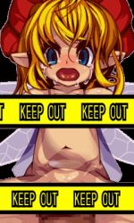 Rule 34 | animated, animated gif, blonde hair, blue eyes, blush, censored, fairy, insect wings, large insertion, lowres, mini person, minigirl, object insertion, pointy ears, ribbon, saliva, see-through, tears, wings
