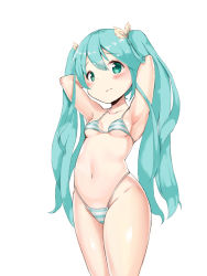 Rule 34 | 1girl, aged down, aqua hair, armpits, bad id, bad pixiv id, bare arms, bare legs, bikini, breasts, closed mouth, collarbone, cowboy shot, female focus, hair between eyes, hair ribbon, hatsune miku, highleg, highleg bikini, highres, long hair, long twintails, looking at viewer, navel, polka dot, polka dot ribbon, ribbon, sanhae0406, simple background, small breasts, solo, standing, striped bikini, striped clothes, swimsuit, twintails, very long hair, vocaloid, white background