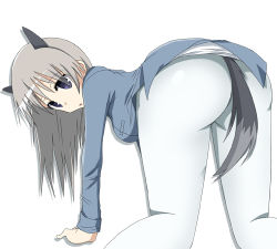 Rule 34 | 00s, 1girl, animal ears, ass, eila ilmatar juutilainen, lowres, pantyhose, solo, strike witches, tail, white pantyhose, world witches series