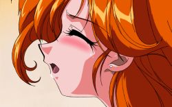 Rule 34 | 1990s (style), 1girl, animated, animated gif, blush, closed eyes, earrings, eyelashes, female focus, from side, game cg, jewelry, moaning, open mouth, orange hair, orgasm, retro artstyle, solo, sweat, viper, viper m1