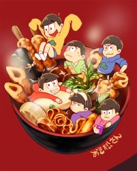 Rule 34 | 10s, 6+boys, bad id, bad pixiv id, bowl, brothers, brown hair, cheong ha, chikuwa, copyright name, food, hood, hoodie, jumping, male focus, mask, matsuno choromatsu, matsuno ichimatsu, matsuno jyushimatsu, matsuno karamatsu, matsuno osomatsu, matsuno todomatsu, mini person, miniboy, mouth mask, multiple boys, oden, osomatsu-kun, osomatsu-san, osomatsu (series), partially submerged, red background, sextuplets, siblings, simple background, surgical mask