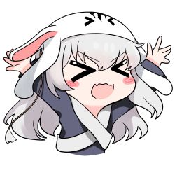 Rule 34 | &gt; &lt;, 1girl, :d, animal ears, animal hat, arms up, bad id, bad pixiv id, black dress, blush stickers, chibi, closed eyes, commentary request, cropped torso, dokomon, dress, facing viewer, fake animal ears, girls&#039; frontline, grey hair, hair between eyes, hat, highres, korean commentary, long hair, long sleeves, open mouth, ribeyrolles (girls&#039; frontline), simple background, smile, solo, transparent background, upper body, very long hair, white background, white hat, wide sleeves, xd