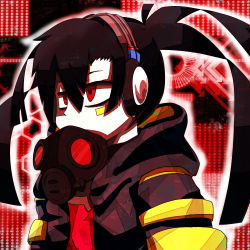 Rule 34 | black hair, gas mask, headphone actor (vocaloid), headphones, mask, red eyes, tagme, vocaloid