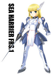 Rule 34 | 1girl, aircraft, airplane, armor, hawker harrier, jet, lance, mecha musume, military, nagase mizuchi, navy, personification, polearm, royal navy, solo, spear, weapon