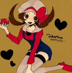 Rule 34 | 00s, 1girl, bad id, bad pixiv id, brown eyes, brown hair, creatures (company), game freak, hat, hat ribbon, holding, holding poke ball, l hakase, lyra (pokemon), nintendo, poke ball, poke ball (basic), pokemon, pokemon hgss, red ribbon, ribbon, solo, thighhighs