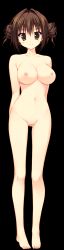 Rule 34 | 10s, 1girl, bare legs, bare shoulders, barefoot, black hair, blush, breasts, brown eyes, censored, cleavage, closed mouth, collarbone, completely nude, crotch, eyelashes, female focus, feng, full body, game cg, groin, hair between eyes, hair bun, highres, kanojo no seiiki, large breasts, looking at viewer, mosaic censoring, nase yukana, navel, nipples, nude, pussy, ryouka (suzuya), short hair, side bun, simple background, single hair bun, smile, solo, standing, stomach, tachi-e, thighs, transparent background