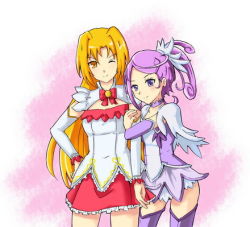 Rule 34 | balala the fairies, cleavage cutout, clothing cutout, crossover, cure sword, dokidoki! precure, hand on own hip, keeth, locked arms, lowres, precure, thighhighs