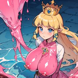 ai-art ai-generated ai-generation ai_art annunzio_nabla bad_tag blonde_hair blue_eyes blush breasts closed_mouth covered_in_slime crown hair_between_eyes huge_areolae huge_breasts huge_nipples jewelry long_hair monster_girl nintendo nude princess_zelda slime_(substance) slime_girl the_legend_of_zelda the_legend_of_zelda:_twilight_princess touching_nipples