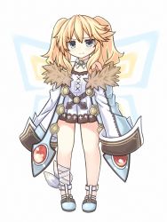 Rule 34 | annoyed, bare shoulders, blanc, blonde hair, breasts, coat, dress, fairy, feet, frown, green eyes, highres, histoire, long hair, neptune (series), nov, ribbon, shoes, skirt, small breasts, thighs, twintails