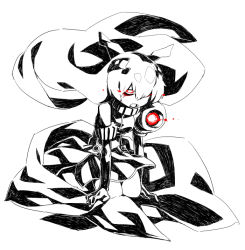 Rule 34 | 10s, 1girl, abyssal ship, anchorage oni, armlet, dress, elbow gloves, full body, gloves, glowing, glowing eyes, greyscale, hair ornament, kantai collection, knees together feet apart, legs together, long hair, monochrome, overskirt, red eyes, simple background, solo, spot color, squemezzo, very long hair, white background