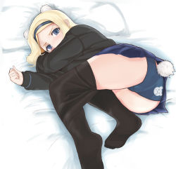 Rule 34 | 10s, 1girl, aleksandra i. pokryshkin, animal ears, animal print, bad id, bad pixiv id, bear panties, bear print, black pantyhose, blonde hair, blue eyes, brave witches, clothes pull, goji (five clock), hairband, long hair, lying, on side, panties, pantyhose, pantyhose pull, pantyshot, print panties, skirt, solo, strike witches, tail, underwear, upskirt, world witches series