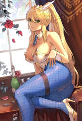Rule 34 | 1girl, absurdres, ahoge, animal ears, artist request, artoria pendragon (all), artoria pendragon (fate), artoria pendragon (swimsuit ruler) (fate), ass, bad id, bad pixiv id, bare shoulders, blonde hair, blue neckwear, blue pantyhose, braid, breasts, champagne bottle, champagne flute, cleavage, closed mouth, clothing cutout, cup, detached collar, drinking glass, fake animal ears, fate/grand order, fate (series), feather boa, fishnet pantyhose, fishnets, flower, french braid, green eyes, hair between eyes, high heels, highleg, highleg leotard, highres, large breasts, legs, leotard, long hair, navel, navel cutout, necktie, pantyhose, playboy bunny, ponytail, rabbit ears, resolution mismatch, rose, sidelocks, smile, source smaller, thigh strap, tiara, white leotard, window, wrist cuffs