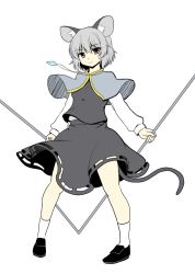 Rule 34 | 1girl, animal ears, capelet, dowsing rod, grey hair, isaki (gomi), jewelry, mouse ears, mouse tail, nazrin, pendant, red eyes, short hair, simple background, skirt, solo, tail, touhou, white background